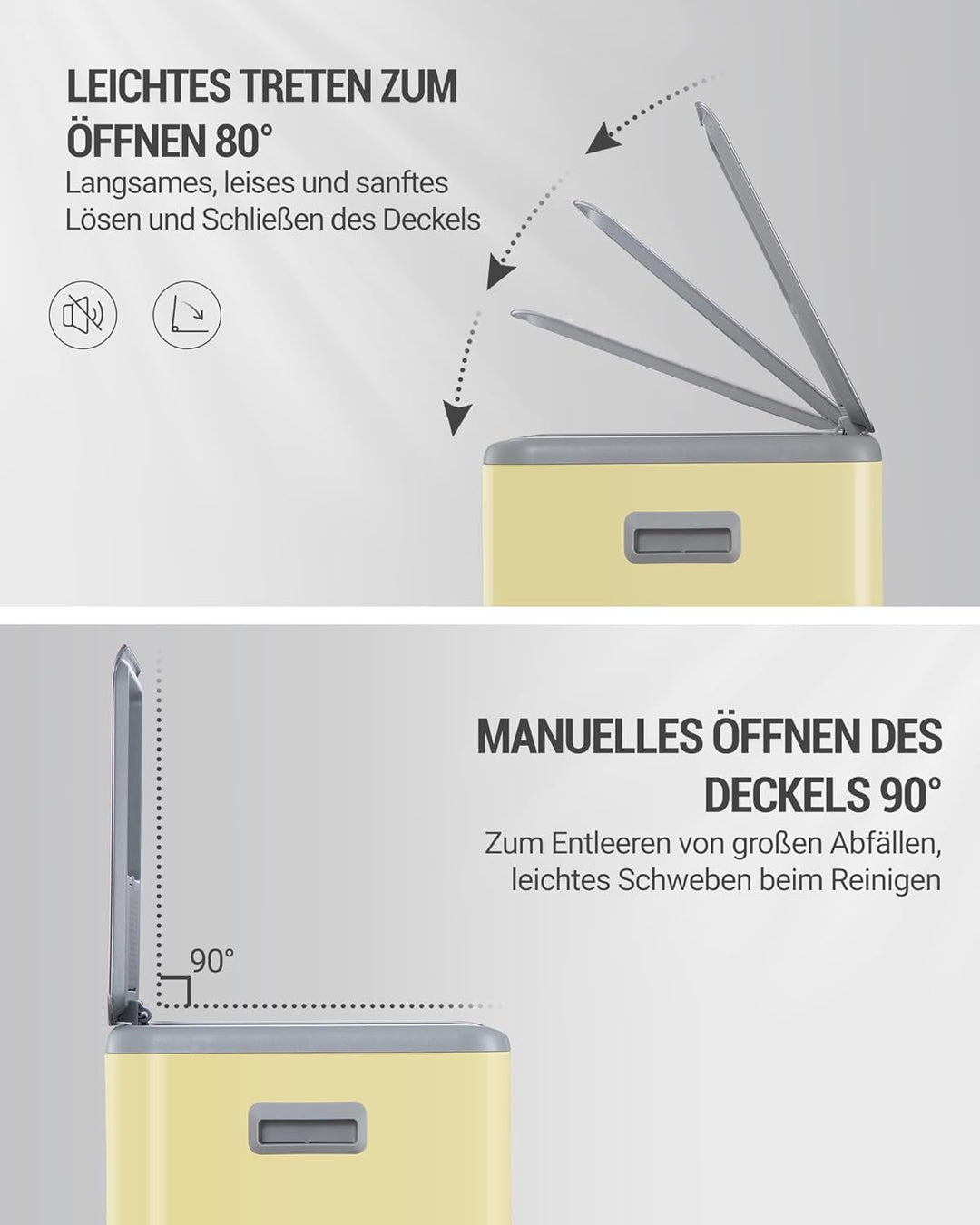Hzuaneri Mülleimer Küche, 2 x 30 L, Mülltrennsystem 2 Fächer 60 L, Edelstahl-küchenmülleimer, Tretmü