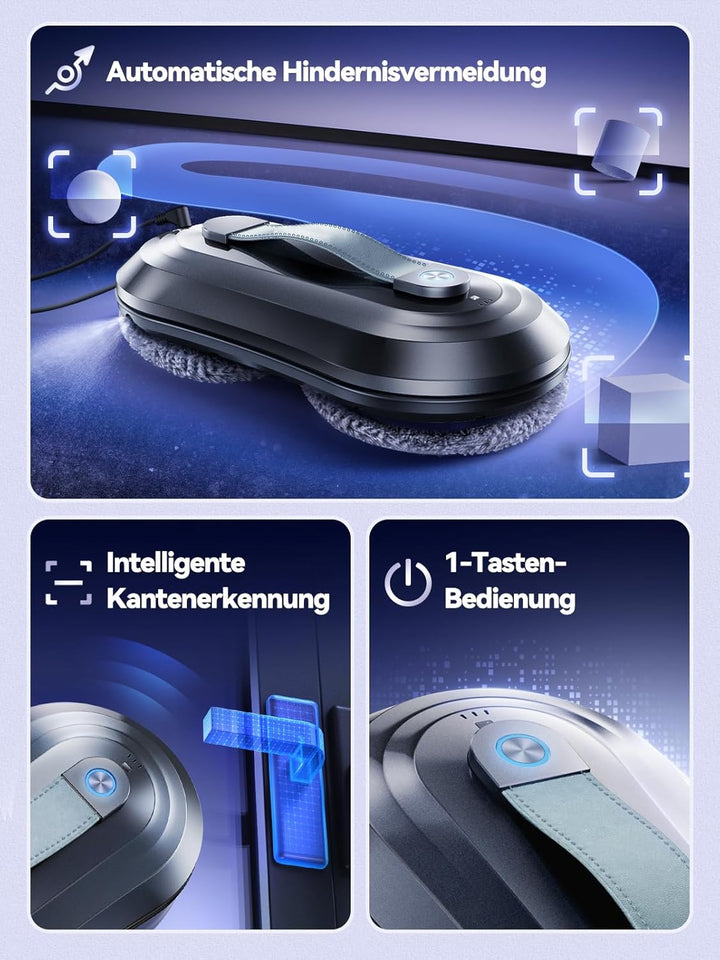 Fensterputzroboter mit Sprühfunktion, Turbo Boost Saugkraft 7000Pa Sternenblau, Sternenblau