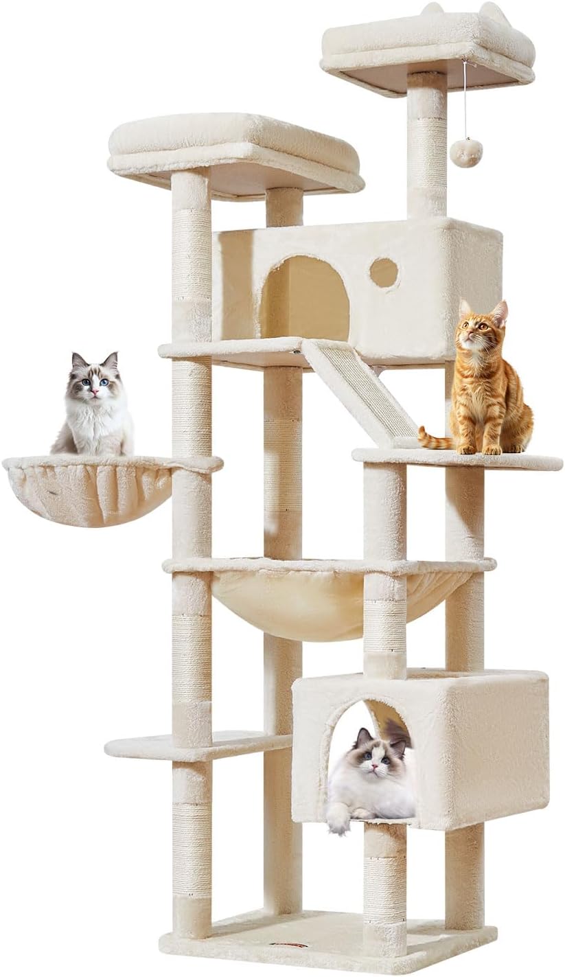 Taoqimiao 180CM Kratzbaum Gross, Katzenbaum Katzen Kratzbaum Grosse Katzen Stabil mit 2 Katzenhaus,