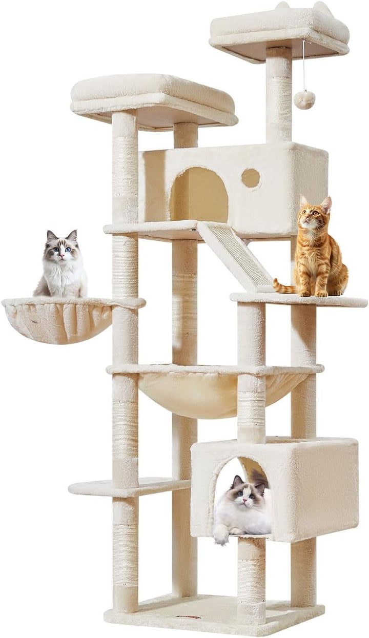 Taoqimiao 180CM Kratzbaum Gross, Katzenbaum Katzen Kratzbaum Grosse Katzen Stabil mit 2 Katzenhaus,