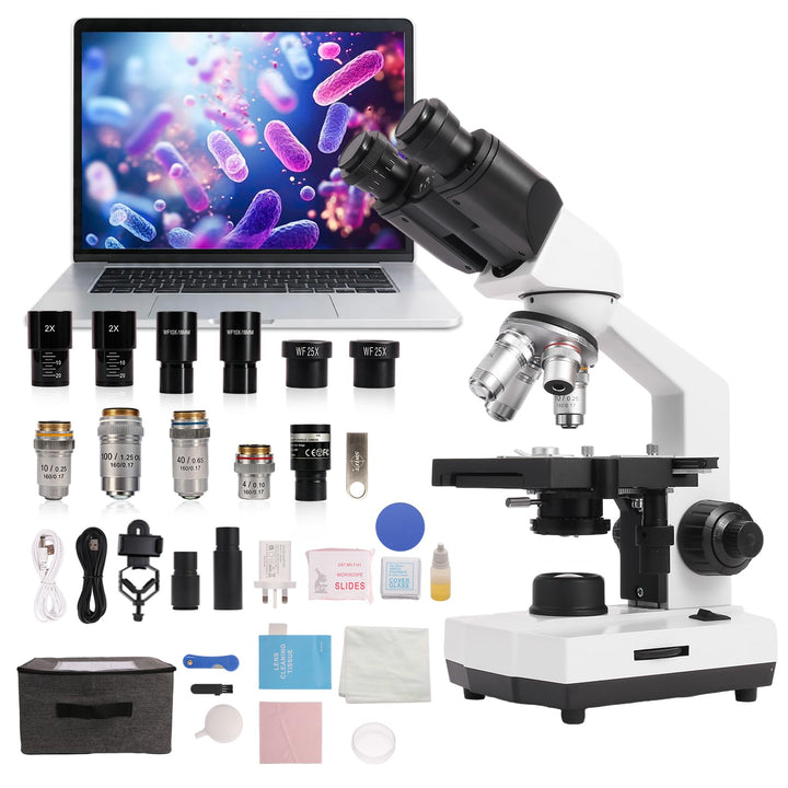 SWIFT SW320B Binokulares Mikroskop 40X–5000X, professionelles Labormikroskop mit 2-MP-Kamera, Transp
