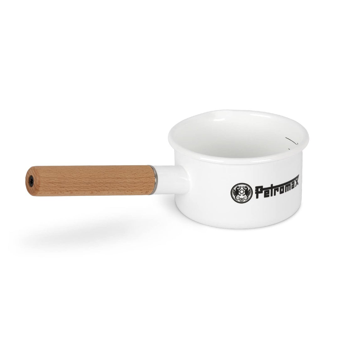 Petromax Emaille Stieltopf Weiss - 500 ml Kasserolle mit Holzgriff