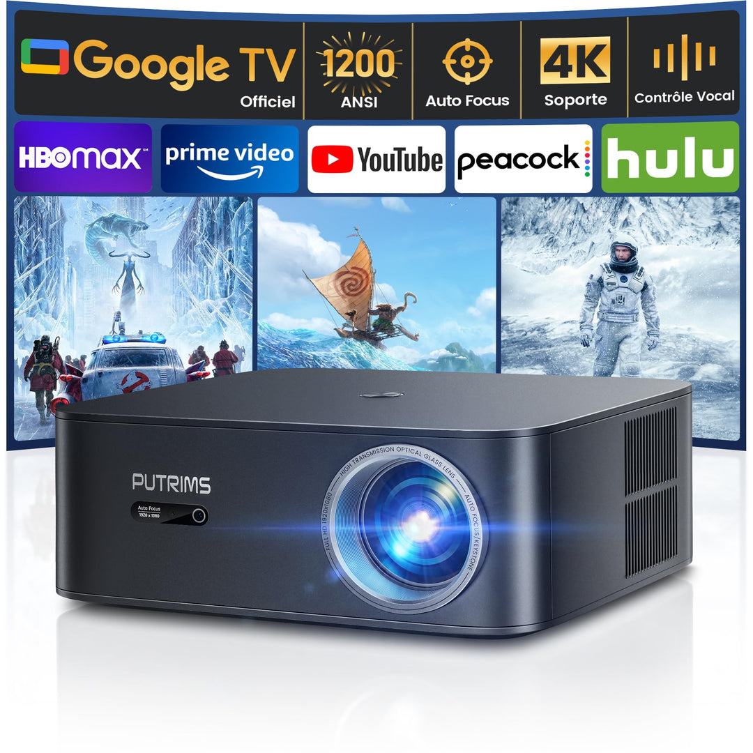 Smart Beamer 4K【1200 ANSI/Google TV】 Netflix Official, Autofokus Trapezkorrektur Beamer WiFi6 Blueto