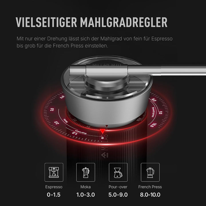 TIMEMORE X Millab M01 Manuelle Kaffeemühle mit externer Einstellung und Edelstahl-Ananas-Mahlwerk, H