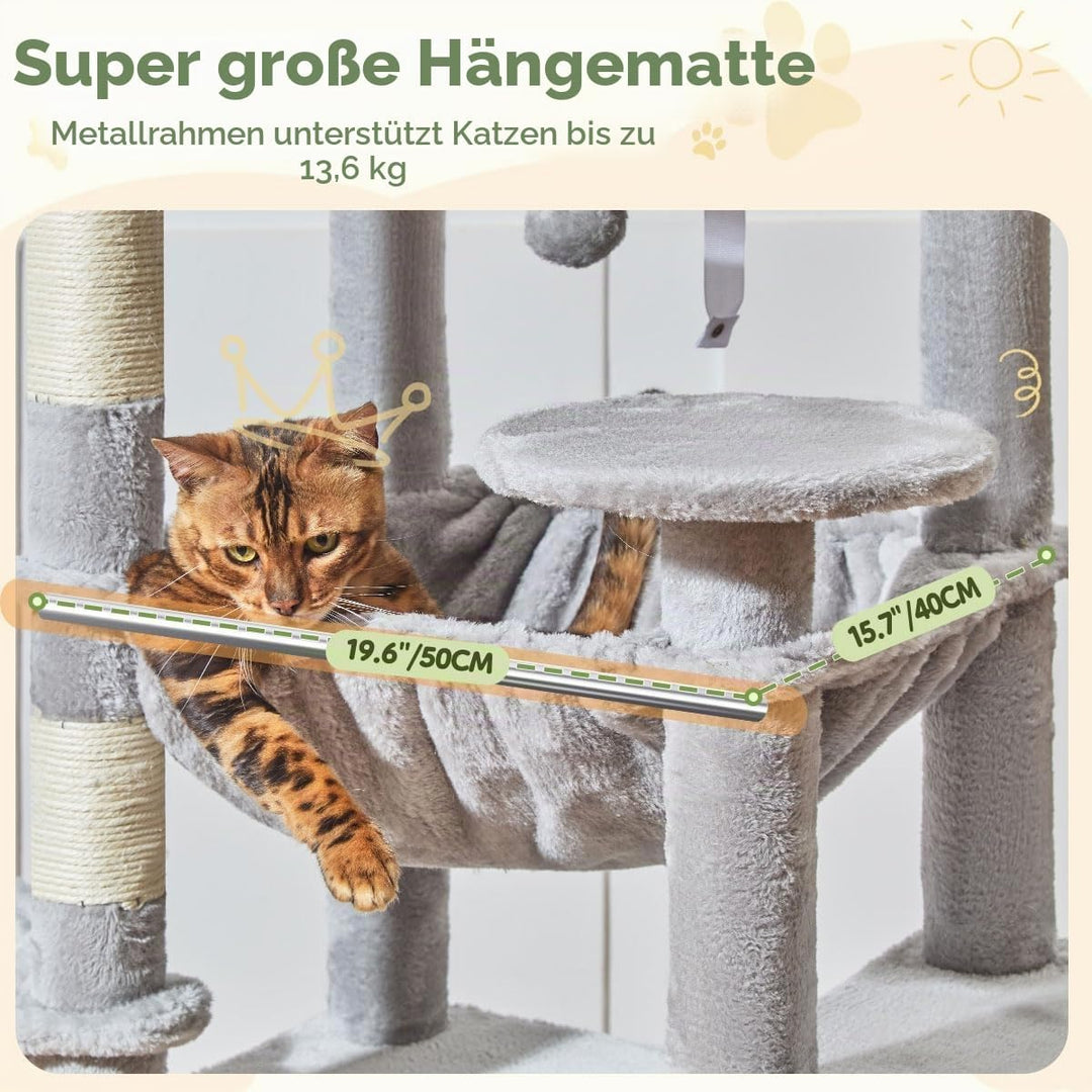 Taoqimiao 183cm Kratzbaum XXL, Grosser Katzenbaum Für Grosse Katzen, MS045W Hellgrau, Hellgrau
