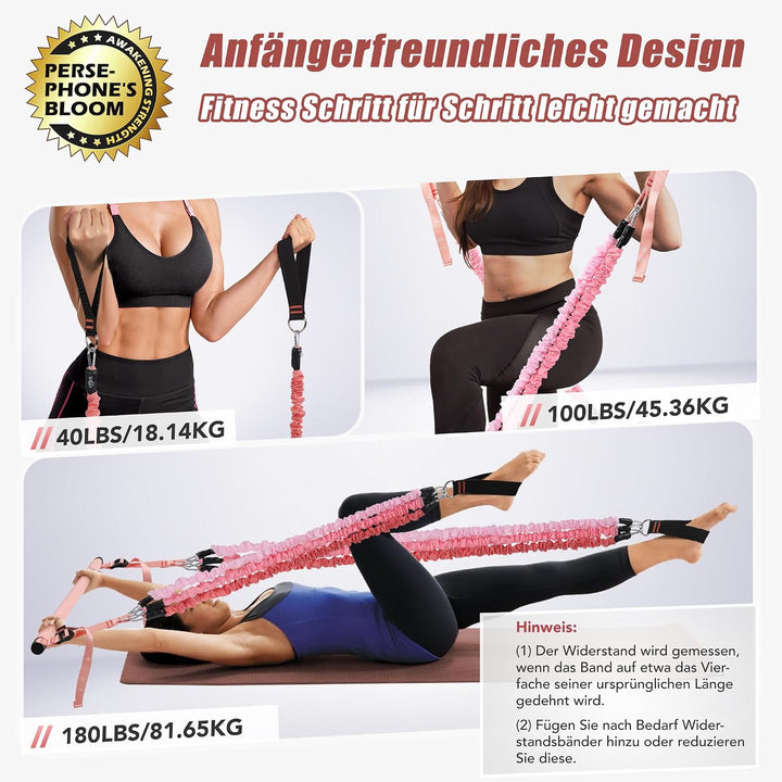 ALongSong Fitnessbänder Set mit 6 Widerstandsbänder 20-180Lbs oder 20-240Lbs &amp; Pilates-Stange, Griff
