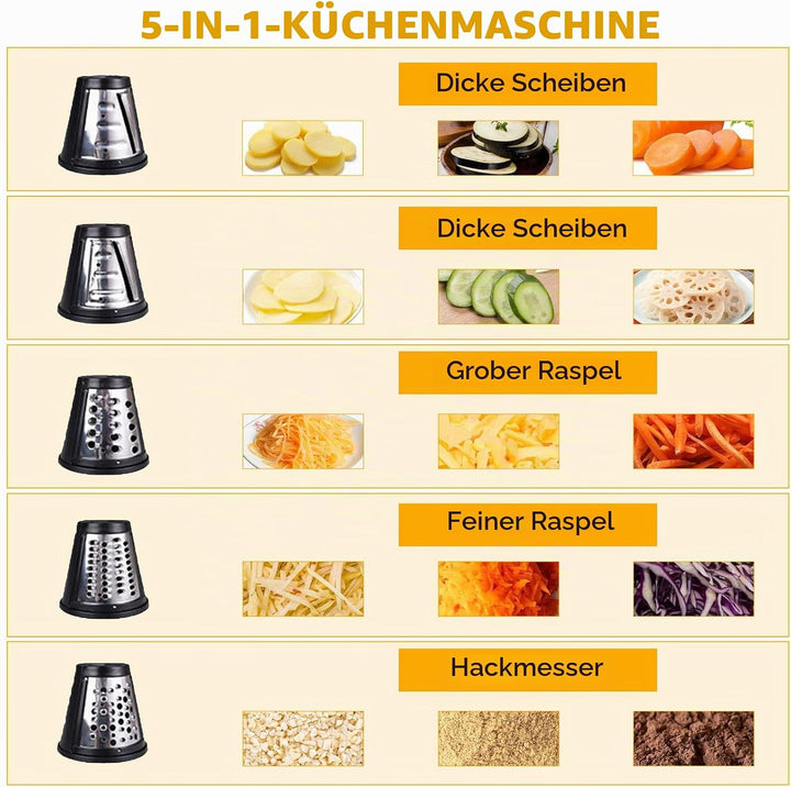 5-in-1 Gemüseschneider Elektrisch, 500W Elektrischer Gemüseschneider