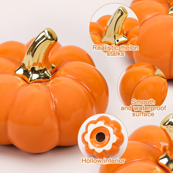 4 Zoll Orange Klein Keramik Kürbis für Herbst Halloween Dekor, Orange
