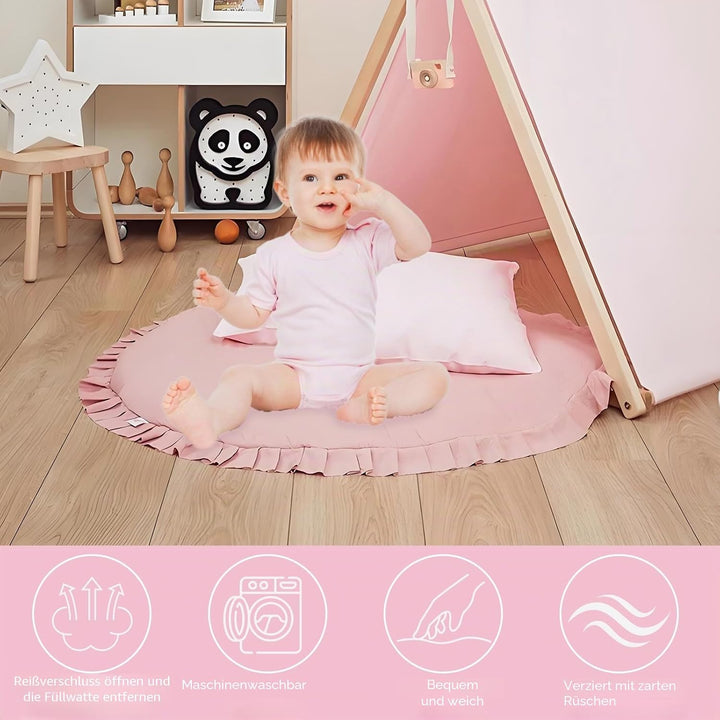 Babyspielmatte Runde Rüschen Aktivität Playmat, 100 cm rosa Babyspielmatte für den Boden, Baumwolle