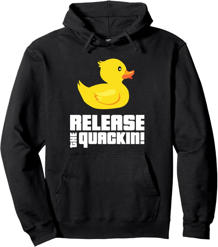 Lustige Gummienten mit Aufschrift "Release The Quackin!", Gelb Pullover Hoodie