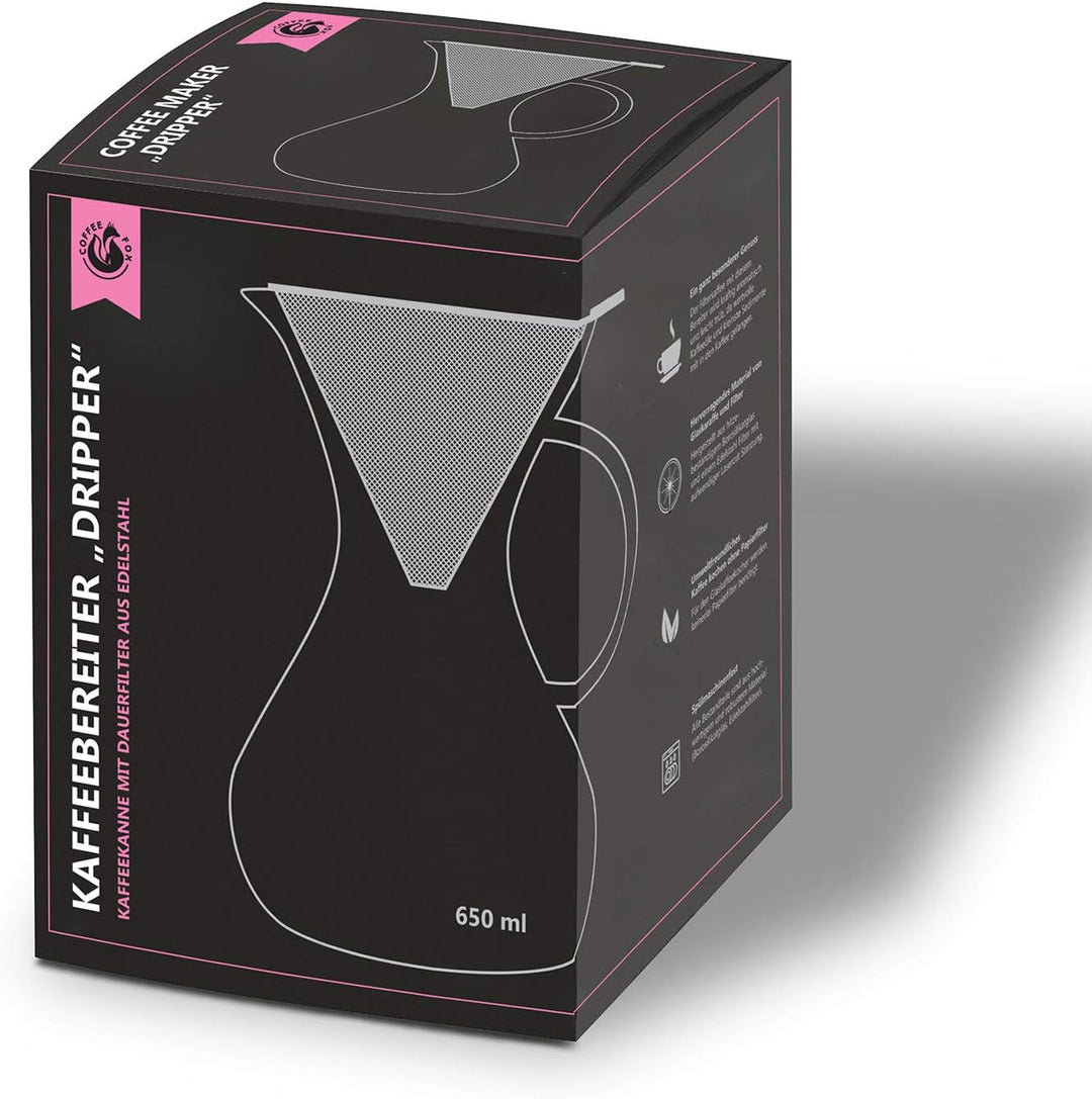 Coffee Fox® Kaffeebereiter Pour Over &amp; Cold Brew – 650 ml Glas Standard mit Griff, Standard mit Grif