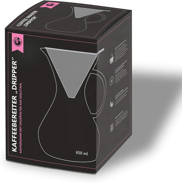 Coffee Fox® Kaffeebereiter Pour Over &amp; Cold Brew – 650 ml Glas Standard mit Griff, Standard mit Grif