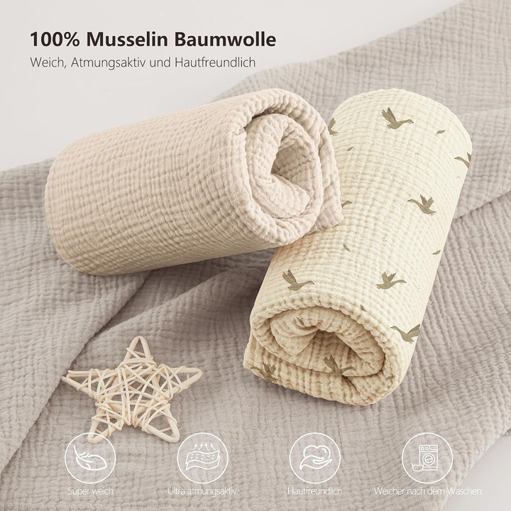 Bearmoss 2er Set Kinder Spannbettlaken,Musselin-Bettlaken 100% Baumwolle Baby-Bettlaken 60x120cm/140