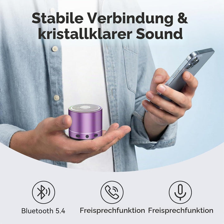 Mini Bluetooth Lautsprecher (83g), Musikbox Bluetooth 5.4 mit RGB Lichter, HD-Sound &amp; Starke Bass, T