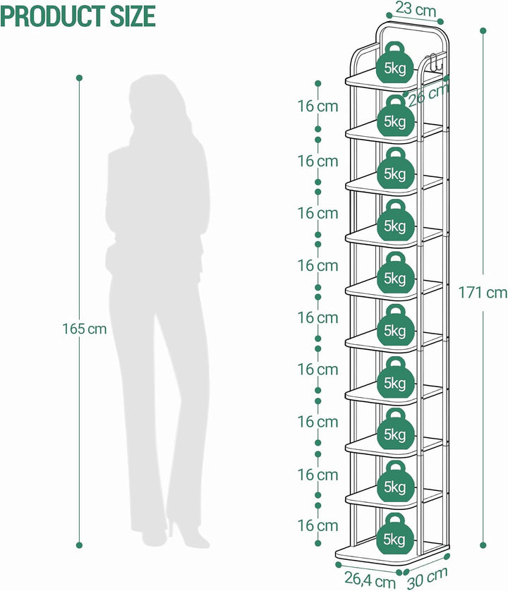 Hzuaneri Vertikales Schuhregal, 10-Stöckige Schuhregale, Schuhturm für Kleine Räume, Freistehend, Ve