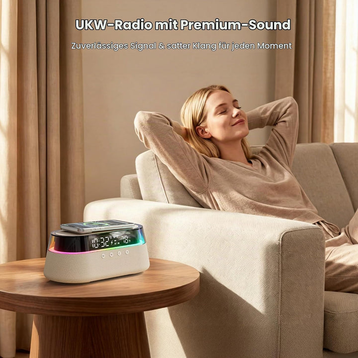 Bluetooth Lautsprecher FM Radio mit Zwei Smart Wecker mit Fernbedienung Beige, Beige