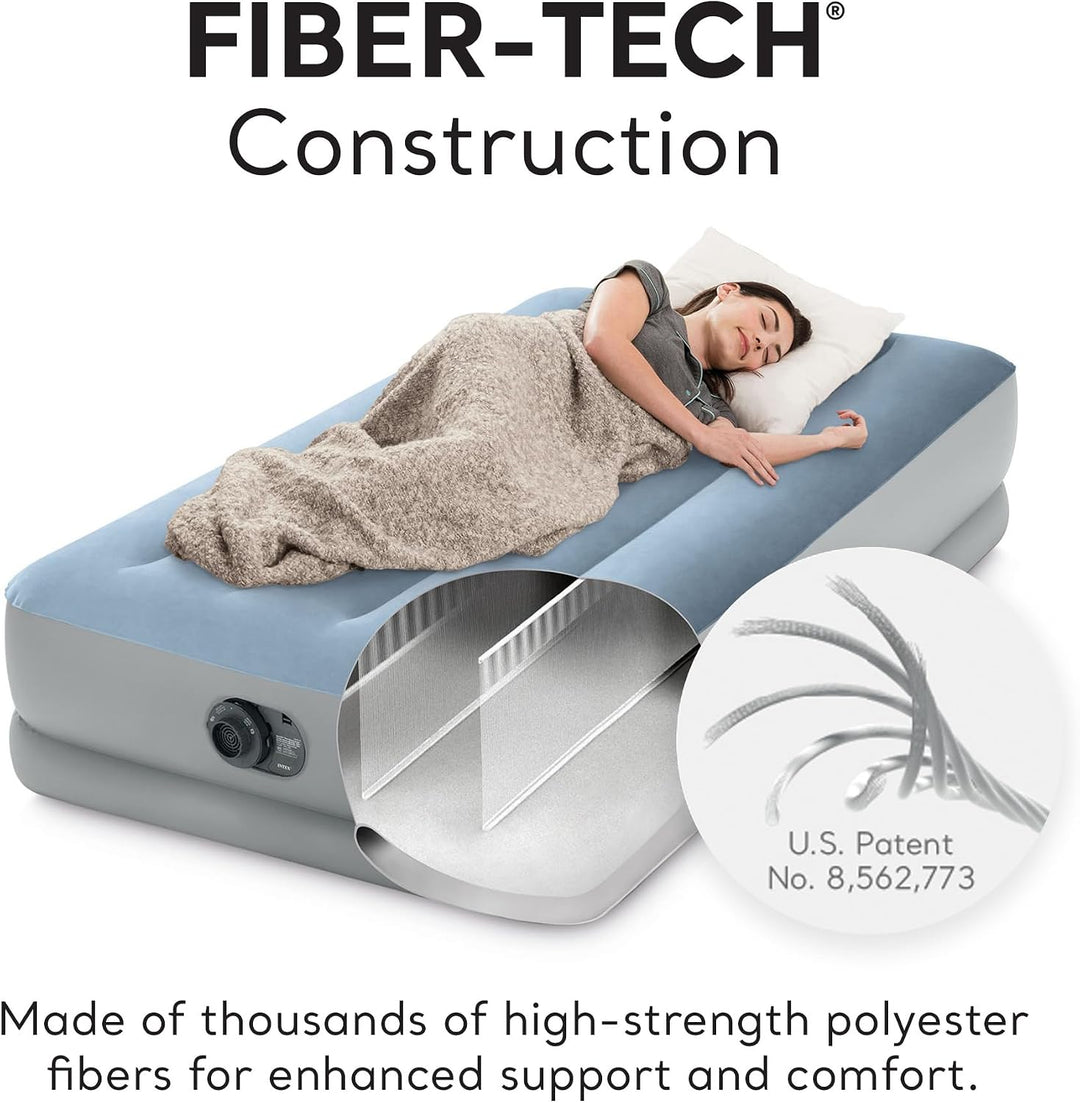 Intex Dura-Beam Plus Mid-Rise Luftmatratze: Fiber-Tech – Twin Size – Integrierte USB-Elektropumpe –