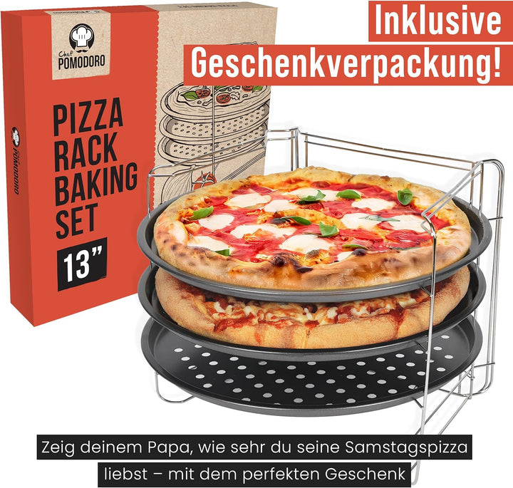 Chef Pomodoro Pizzablech – Pizzablech Rund – Pizza Blech – 3er Set - Pizzaform - Pizza Backblech - P