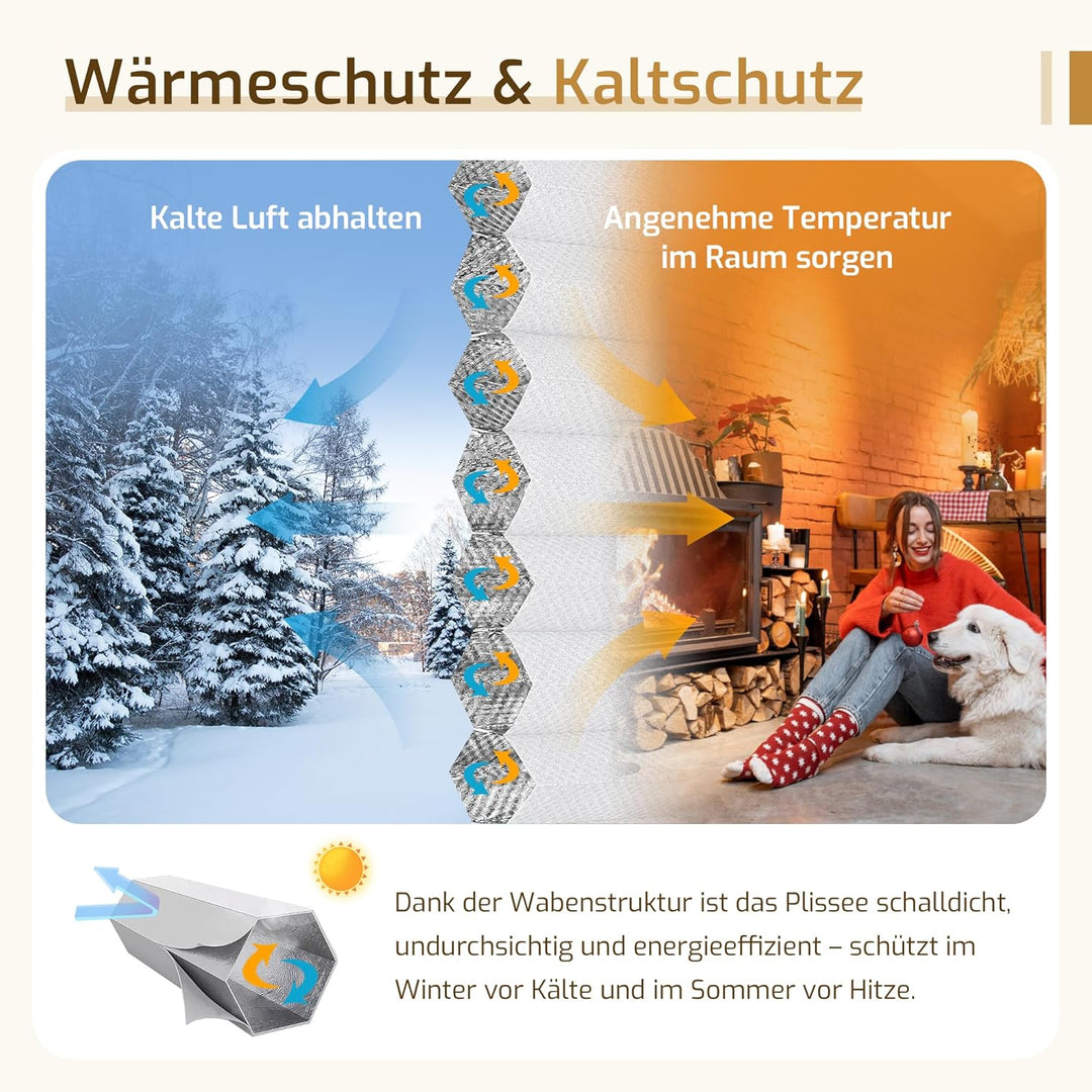 Verdunklungsplissee Wabenplissee ohne Bohren Weiss-Weiss 40x80cm(BxH) Thermo Plissee ohne Bohren ver