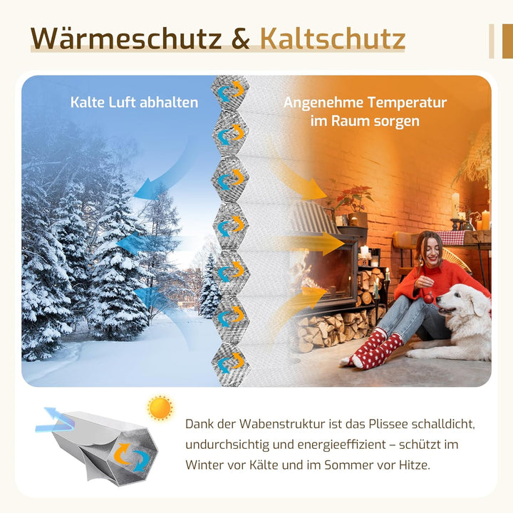 Verdunklungsplissee Wabenplissee ohne Bohren (Weiss-Wess 40x100cm) Thermo Plissee ohne Bohren verdun