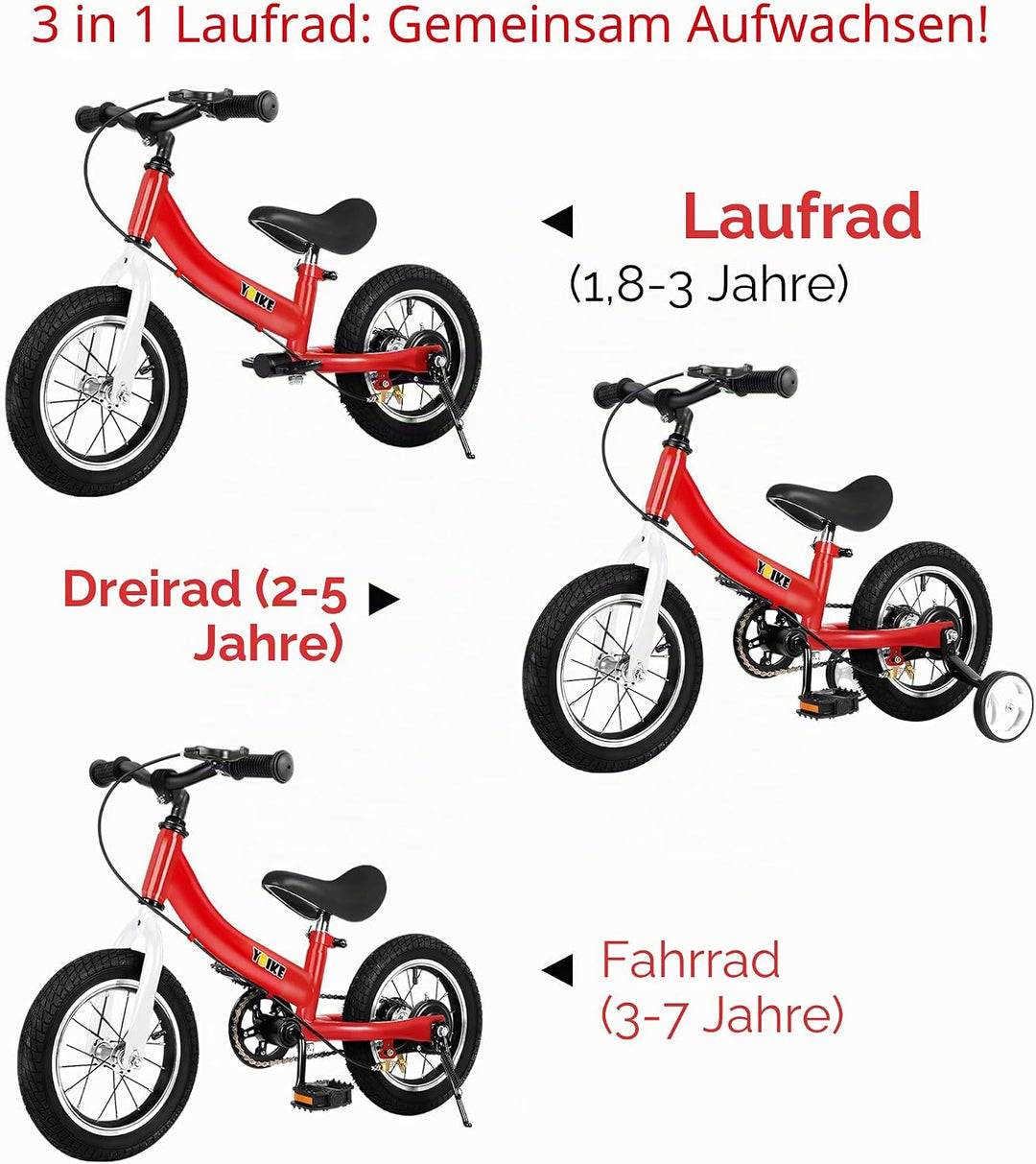 YBIKE 2 in 1 Laufrad, Kinderlaufrad und Kinderfahrrad Dual-Use-Funktion, geeignet für Kinder im Alte