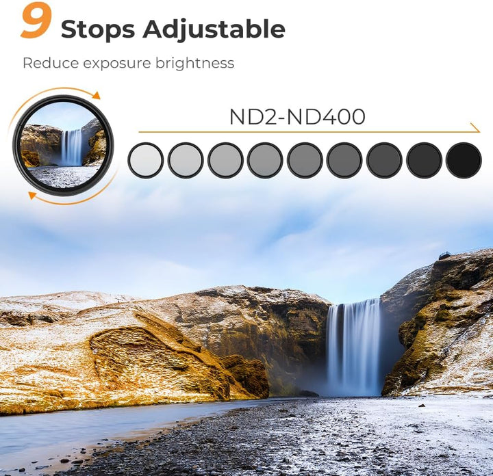 K&amp;F Concept ND-Filter, Variabler ND2-400, ND-Graufilter, verstellbar, ND2, ND4, ND8, ND16, ND32 bis