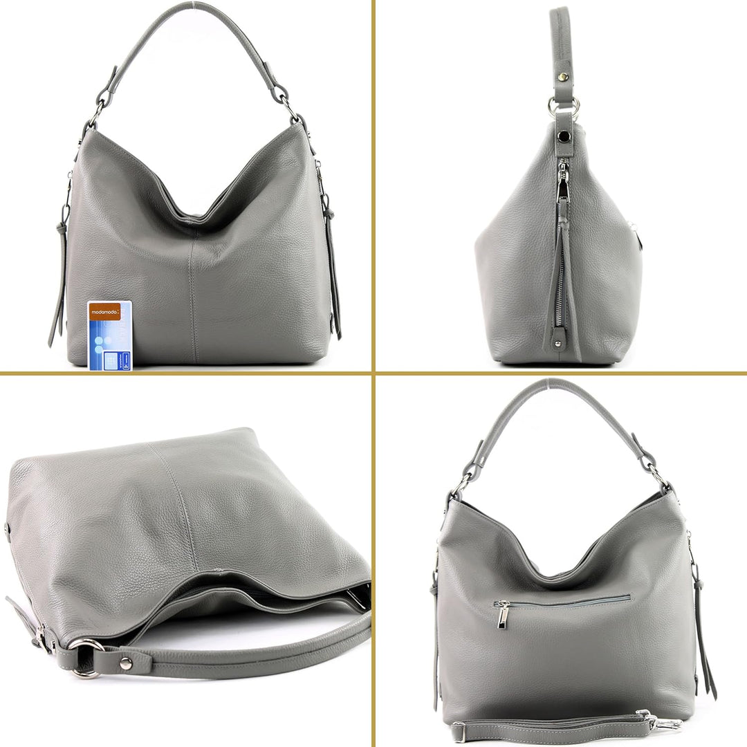 modamoda de Damen Schultertasche, Leder T160 Senfgelb, Senfgelb