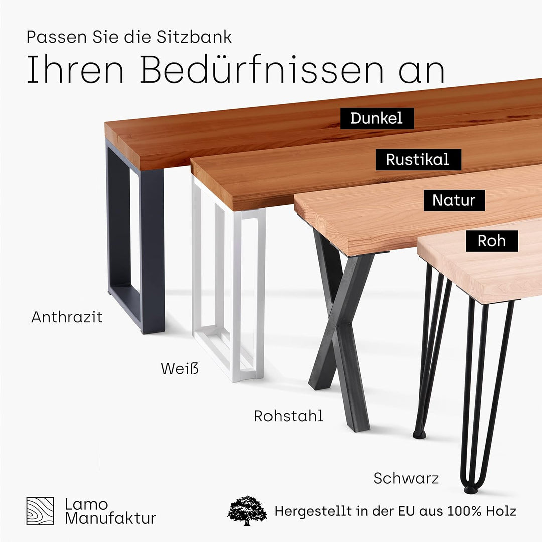 LAMO Manufaktur Sitzbank Esszimmer Holzbank 30x60x47 cm, Möbelfüsse Simple Weiss/Dunkel, LSB-01-A-00