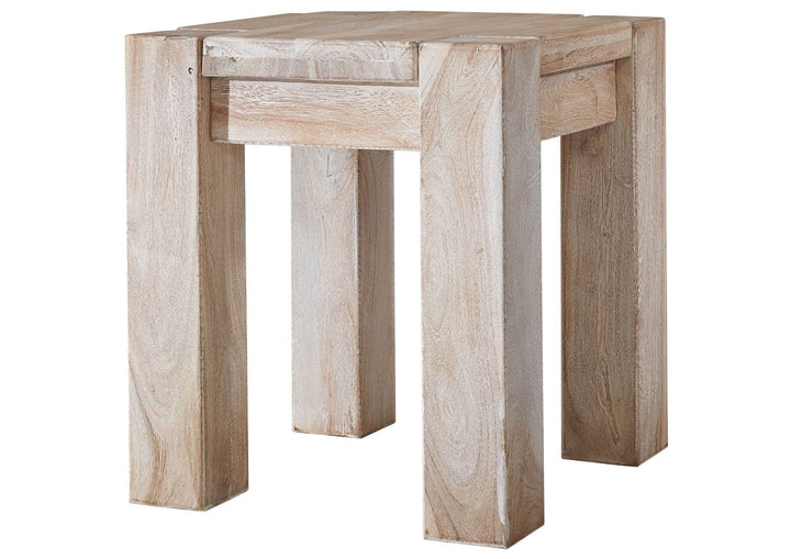 MASSIVMOEBEL24.DE Hocker Akazie beige getüncht Nature White 