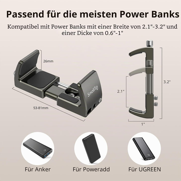 SMALLRIG Aluminium Power Bank Halter, Powerbank Mount Clamp für Tragbare Power Banks mit einem Breit
