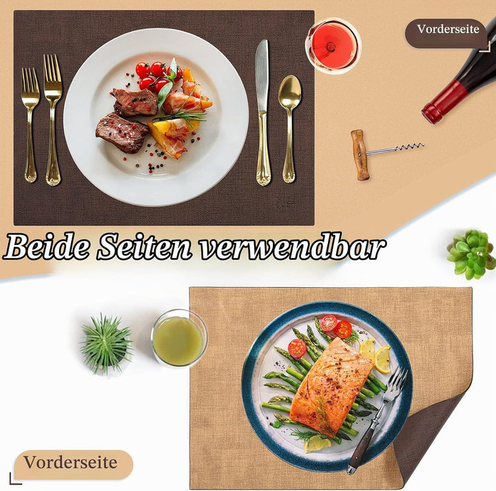 SUEH DESIGN Leder Tischsets 6er Set Tischsets Abwaschbar Lederoptik Platzdeckchen Hitzebeständiges P