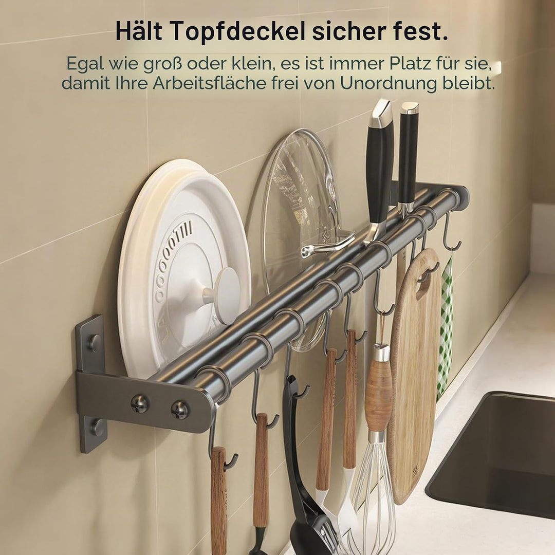 Küchenleiste mit Haken und Messerschlitz – Wandmontierter Edelstahl-Utensilienhalter, kompakte platz