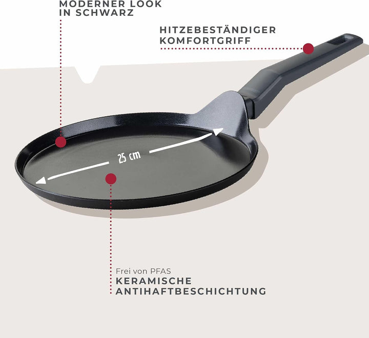 FACKELMANN Crepepfanne 25cm Statement – Keramik beschichtete flache Pfanne - Recyceltes Aluminium mi