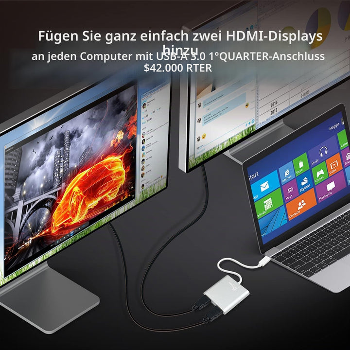 j5create USB auf HDMI Adapter - USB 3.0 auf Dual HDMI Konverter für Zwei Monitore | 4K Ultra HD | fü