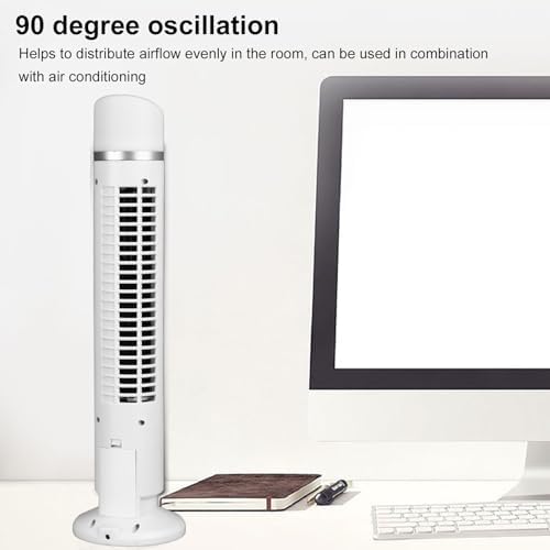 Qcwwy Turmventilator ohne Flügel, 90 Grad Oszillierend, 34 DB, Leise, Tragbarer USB-Tischventilator,