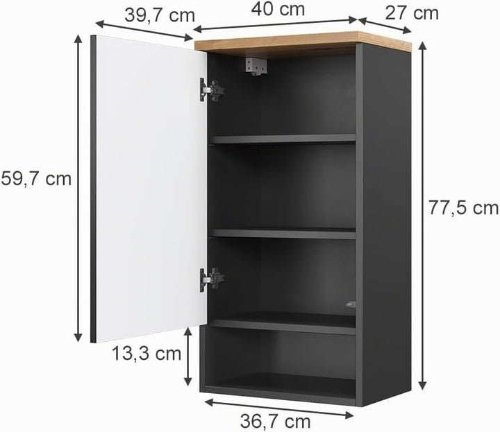Vicco Badschrank Eden, Anthrazit/Artisan-Eiche, 40 x 77 cm Anthrazit Hängeschrank, Anthrazit Hängesc