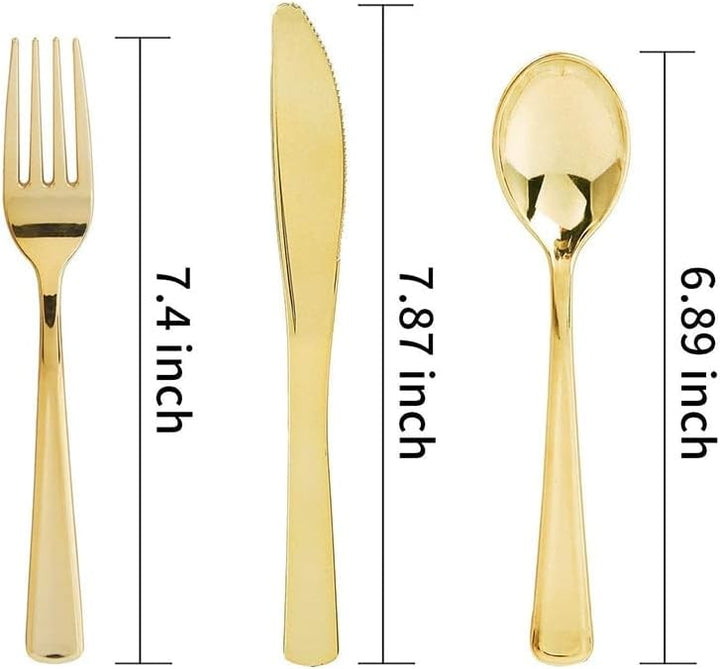 75 stücke Goldene Messer und Gabeln Löffel Wiederverwendbare Kunststoff Geschirr Set Geburtstag Part