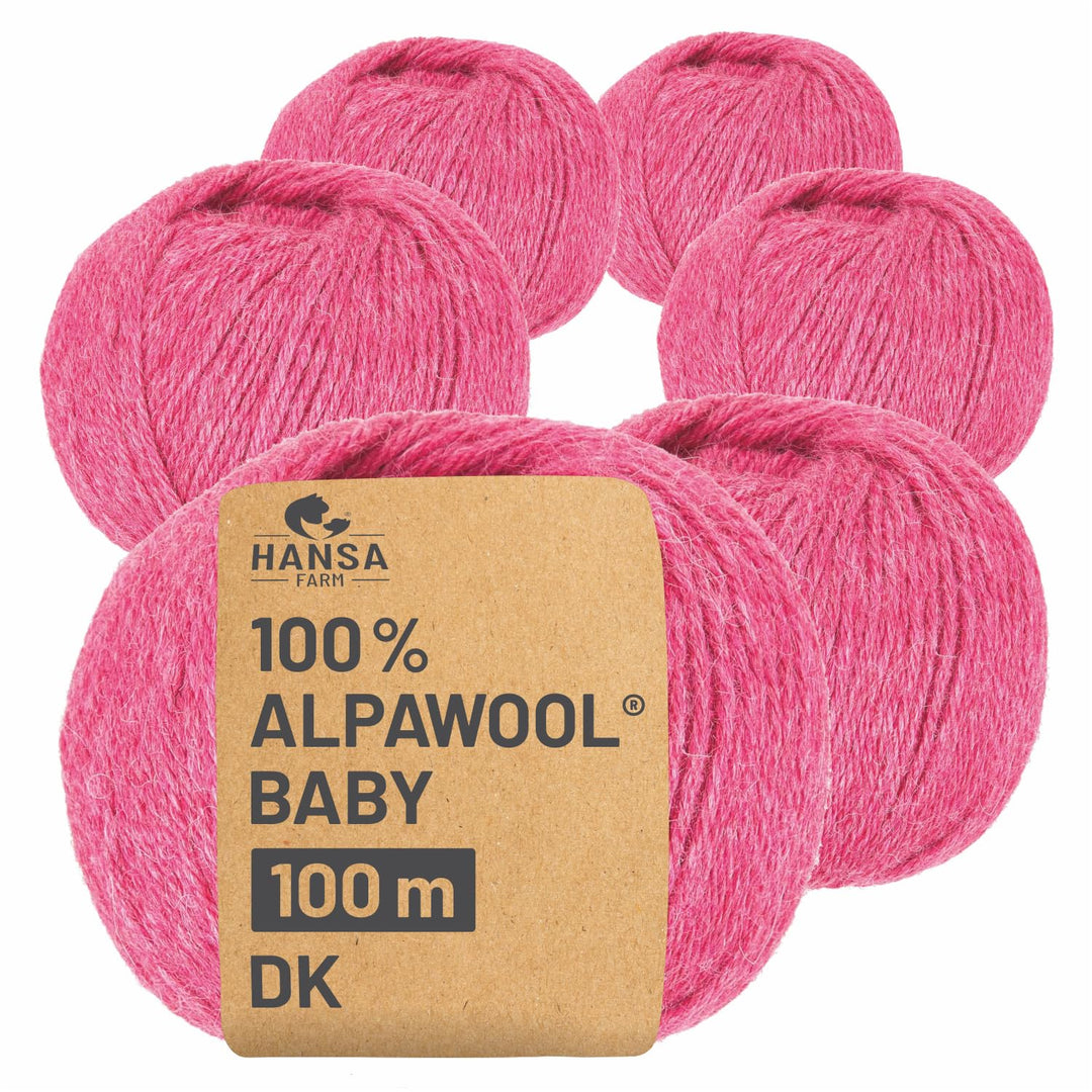HANSA-FARM | 100% Baby Alpakawolle in 50+ Farben (kratzfrei) - 300g Set (6 x 50g) - weiche Alpaka Wo