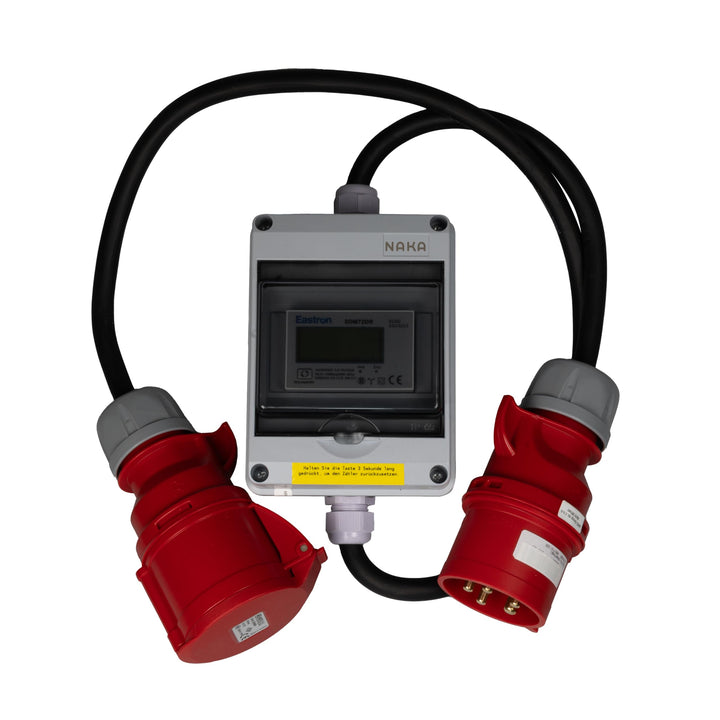 NAKA 32A MID geeicht - Mobiler Digital Stromzähler Zwischenstecker Box 1m 400V / 32A CEE-Stecker Und