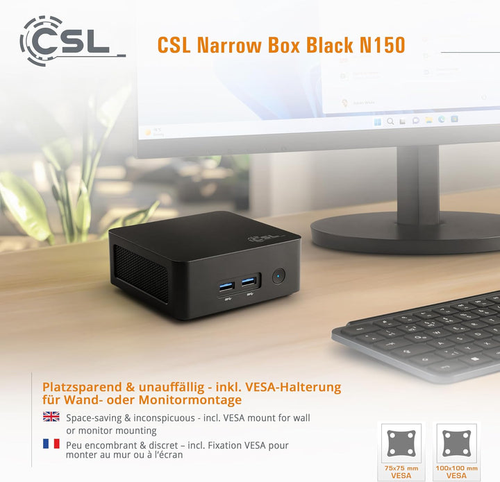 Mini PC Narrow Box Black - Intel N150, 8 GB RAM, 128 GB SSD, Windows 11 128.0 GB Windows 11 Home 8.0