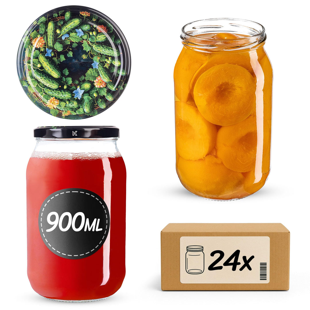KADAX Einmachgläser 900ml TO82, Grosse Sturzgläser mit Schraubdeckel, Einkochgläser Fermentierglas f