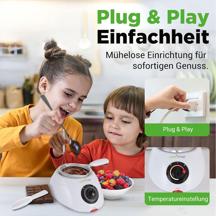 NutriChef Schokoladenfondue-Set – elektrischer Schokoladenschmelzer, Schokoladenfondue