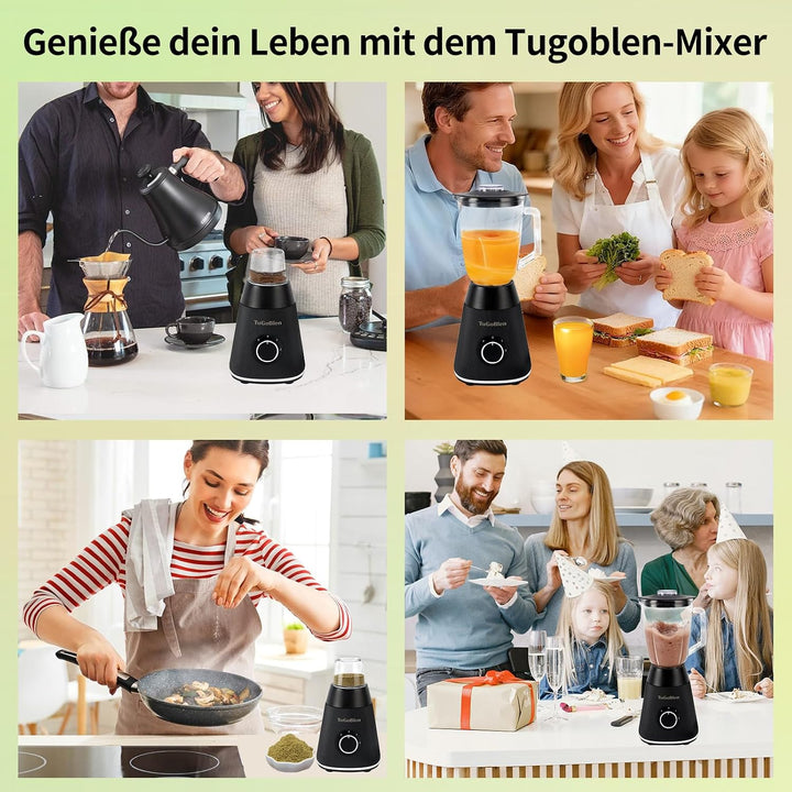 Standmixer mit 1,5L-Glasbehälter und 200ml-Glasmahlbecher, multifunktionaler Küchenmixer für Smoothi