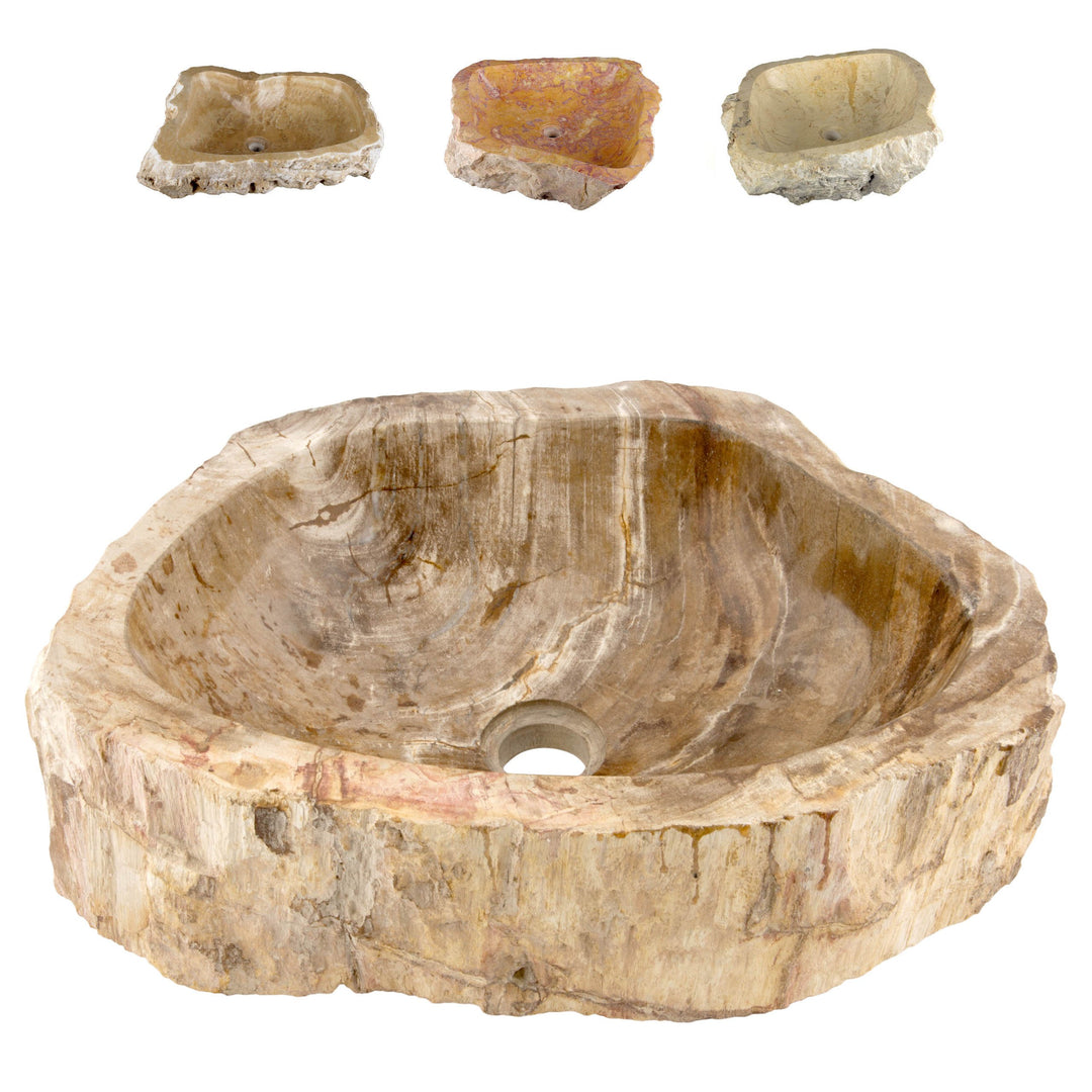 DIVERO Aufsatz - Waschbecken FORESTA aus versteinertem Holz - ab 40 cm Länge Hellbraun, Hellbraun