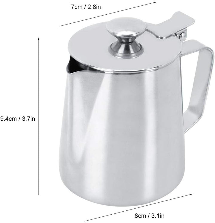 Hominas Milchkännchen, 350 Ml Milch Pitcher Milchkanne Edelstahl mit Deckel Milch Aufschäumen Tasse