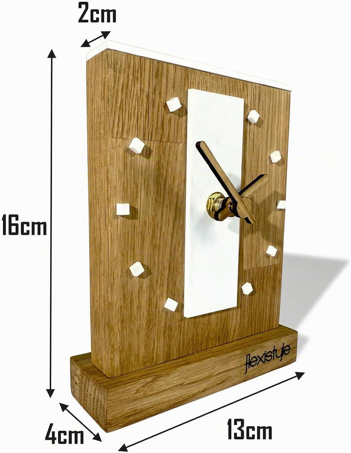 FLEXISTYLE Modern standuhr tischuhr klein aus Holz Eiche Wohnzimmer Badezimmer Uhr Holz tischuhren h