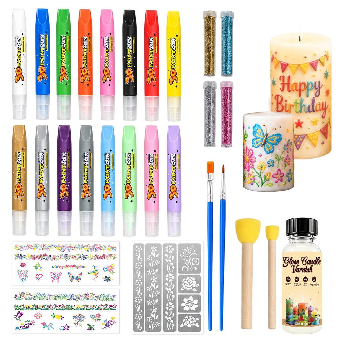 Kerzen Bemalen Set, 16 Farben Kerzenstifte zum Verzieren, DIY Set