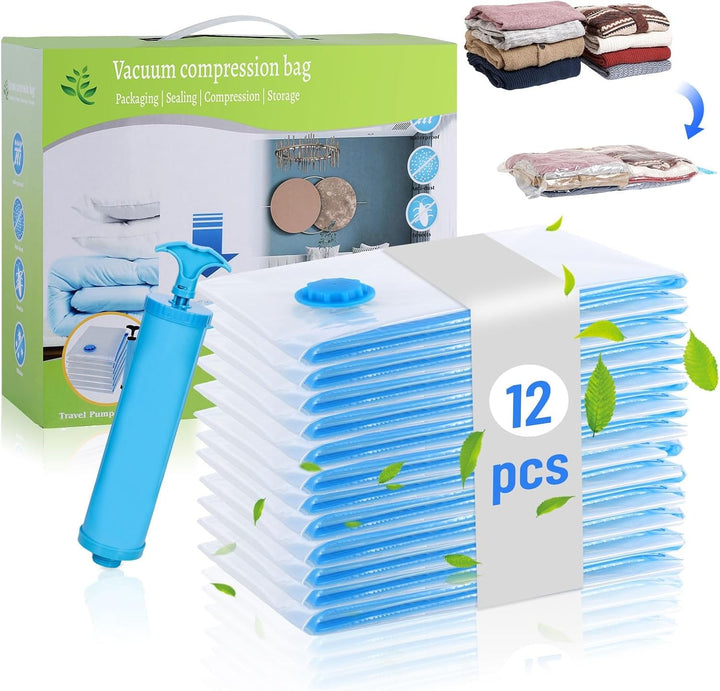 12er Set Vakuumbeutel für Kleidung - 60x40cm, 80% Platz Sparen Vakuum Kleiderbeutel PA &amp; PE Material