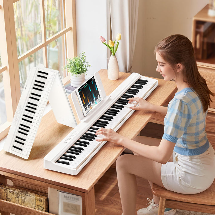 TERENCE E Piano 88 Tasten Weiss, Keyboard Piano mit Halbgewichtet, Faltbares Klavier mit Aufnahme un