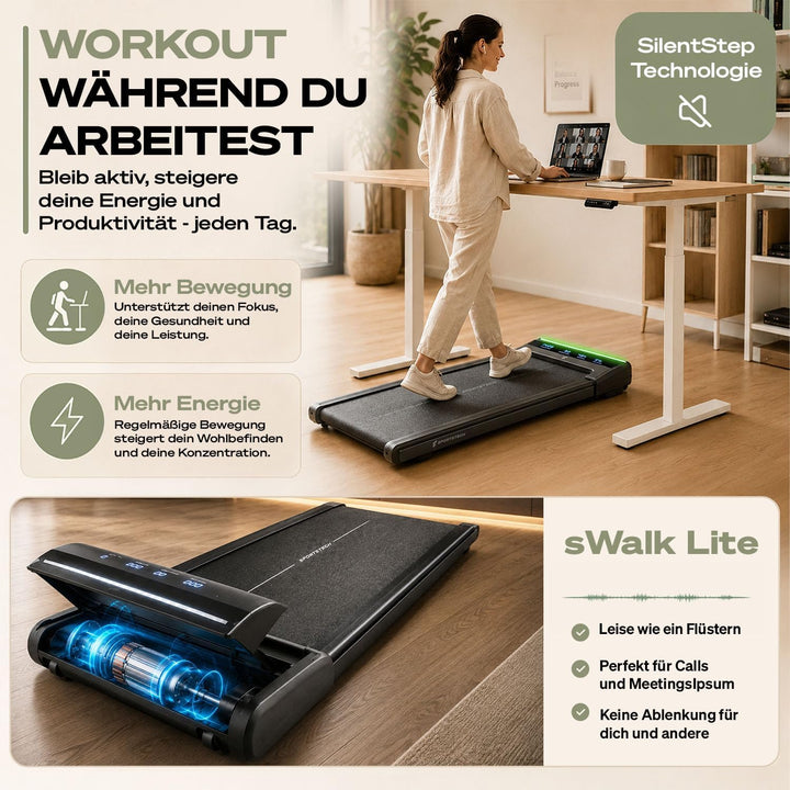 Sportstech sWalk Lite Walking Pad Laufband für Zuhause &amp; Schreibtisch, mit Steigung 6%, bis 6 km/h,